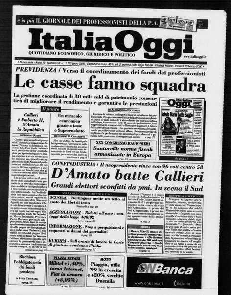 Italia oggi : quotidiano di economia finanza e politica